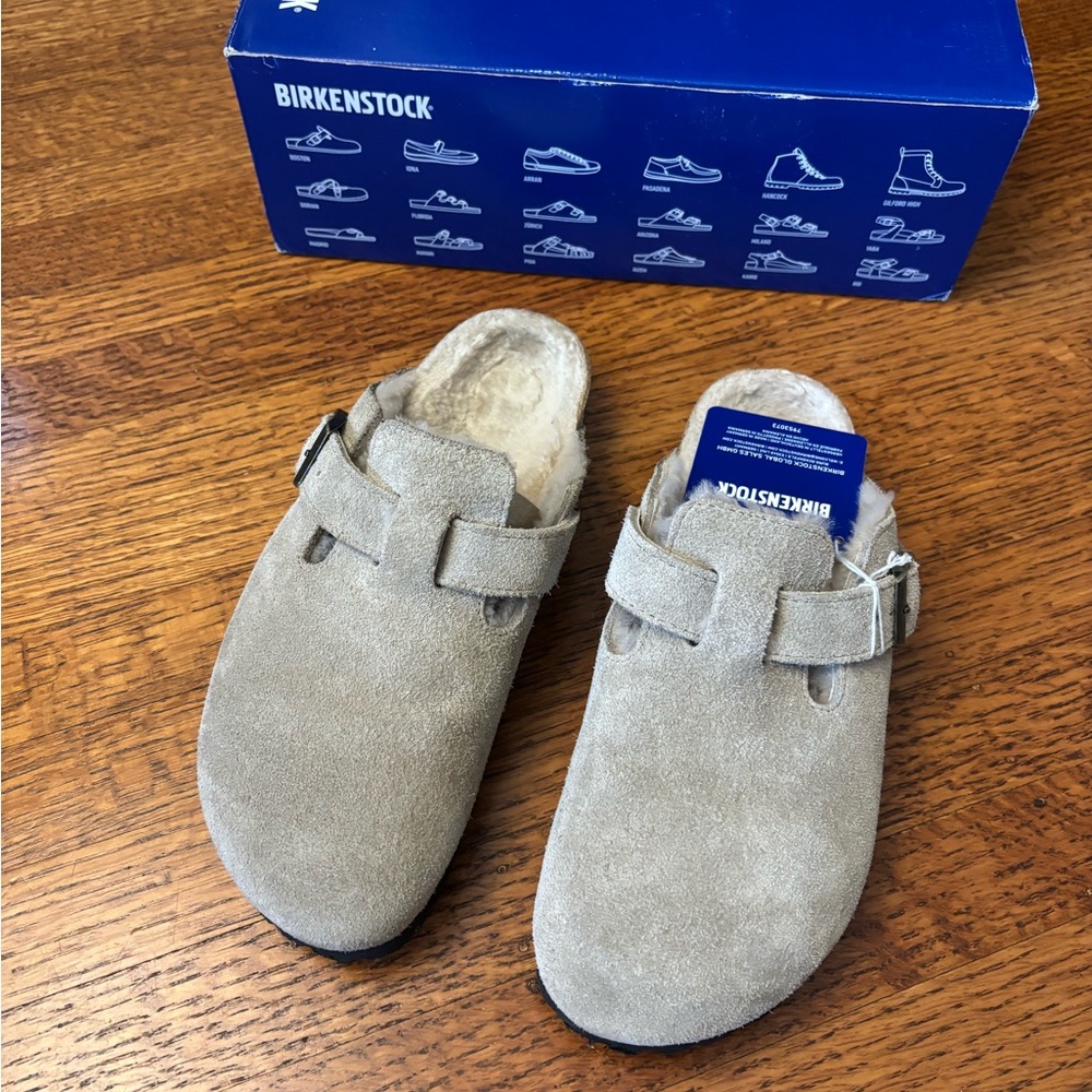 Birkenstock Boston Shearling Clogs in Taupe - Picture 4 of 7
